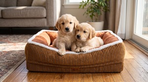 Lit pour animaux de compagnie rectangulaire en velours côtelé luxueux et chaud pour l'hiver, avec intérieur en fausse fourrure douce et rembourrage en fibres de polyester, pour une utilisation en intérieur par les chiens - Product Image 2