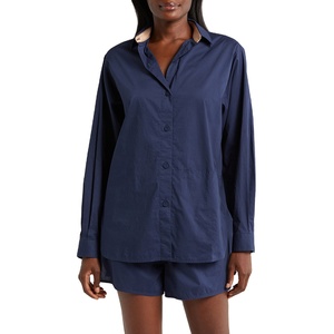 Ensemble de pyjama en soie chinoise personnalisé pour femme, nuisette sexy bleu marine à manches longues - Product Image 1