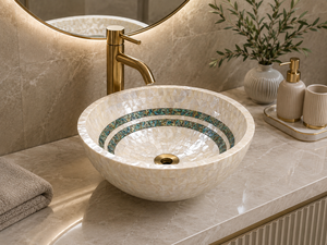 Modern Eco-Friendly Round Mother of Pearl Mosaic Sink with <b>Abalone</b> <b>Shell</b> Artwork for Bathroom Vanity Countertops - Product Image 1