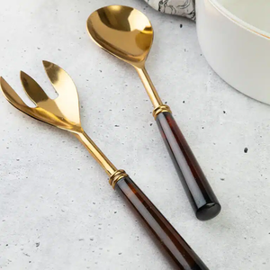 Juego de Servidores de Ensalada de Acero Inoxidable de Alta Calidad, Chapados en Oro, con Mango de Resina Color Durazno, para Uso en Mesas de Restaurante, en Oferta - Product Image 5