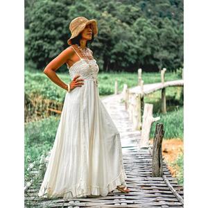 Robe longue bohème pour femme, bretelles spaghetti, corsage smocké, taille naturelle, lavable, idéale pour l'été, la plage et les vacances - Product Image 3