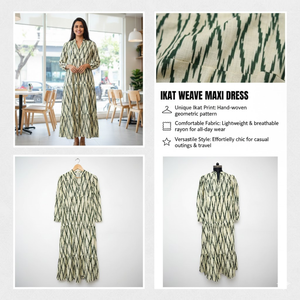 Vestido de Algodón con Estampado Chevron, Manga Larga, Cuello en V, Diseño de Paneles, Hecho a Mano, Vestido Largo para Mujer, Obra Maestra de Alta Calidad - Product Image 6