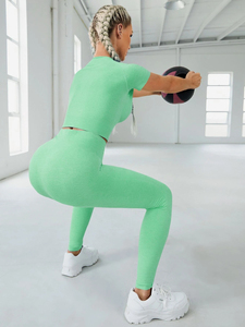 Ensemble de yoga 2 pièces pour femme, tenue de sport sans couture, vêtements de fitness, tenue de sport à manches courtes pour femme - Product Image 6