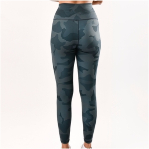 Gray Camo <b>Compression</b> High Waist Polyester <b>Leggings</b> <b>Women</b> Stretch Yoga Pants Seamless Look Workout for Gym Running - Product Image 4