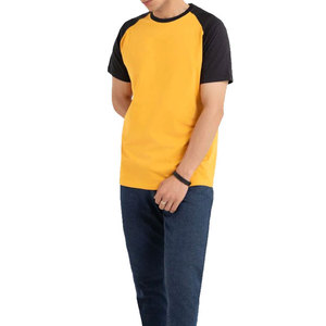 Men's Yellow Black Raglan Sleeve T-<b>Shirt</b> O-Neck Regular Fit Casual Solid Color <b>100</b>% <b>Polyester</b> Knitted Eco-Friendly - Product Image 4