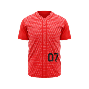 Red Baseball Jersey Men's Short Sleeve Sublimated Geometric Print Moisture Wicking 100% <b>Polyester</b> Regular Fit Button Front - Product Image 5