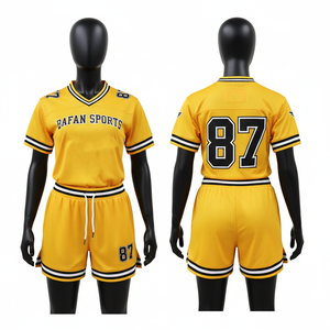 Ensemble de maillot de football pour femmes, respirant, en maille polyester, noir, orange, blanc, design à panneaux, logo personnalisé par sublimation, ensembles pour femmes - Product Image 4