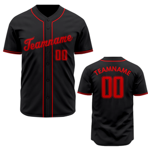 Camiseta de Béisbol Negra y Roja de Manga Corta con Botones, Uniforme de Equipo Personalizado, Camisa Deportiva Transpirable de Poliéster - Product Image 1