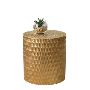 Handicrafts Gold Hammered Metal Cylinder <b>Stool</b> Contemporary Home Furniture Handmade Living Room Decor - Product Image 1