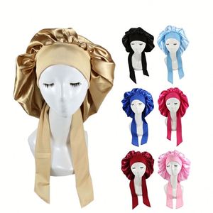 Bonnet de nuit en satin ajustable, bonnet de sommeil profond surdimensionné pour cheveux longs bouclés, bonnet anti-frisottis pour femmes, cadeaux promotionnels - Product Image 1