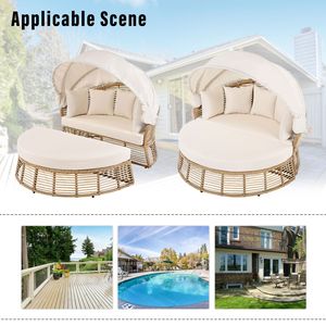 Sofá cama de mimbre para patio exterior con toldo retráctil, modelo N704G201243A, para piscina, con protección solar. - Product Image 4