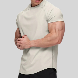 Camisetas de gimnasio personalizadas para hombre, 100% algodón, lisas, de punto, oversize, con manga raglán, dobladillo curvo, para entrenamiento, ecológicas, al por mayor, corte muscular - Product Image 1