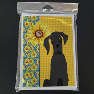 Whimsical Summer Sunflowers y Great Dane Tarjetas de felicitación Pack 8 Tarjetas de nota A7 en blanco con sobres Tamaño 5x7 - Product Image 3