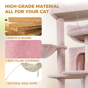 Grand grattoir et arbre à chat en sisal et MDF, design moderne multi-niveaux, montage facile, couleur rose, mobilier d'intérieur pour animaux de compagnie - Product Image 5