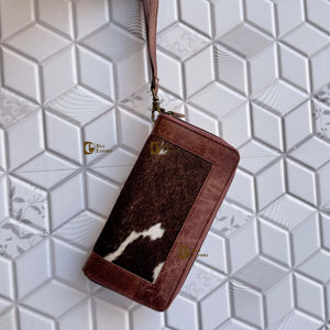 Cartera de Piel de Vacuno con Patrón Occidental para Mujer, Monedero de Piel con Pelo, Estuche para Tarjetas y Teléfono, Colección Elegante de Carteras de Mano para Mujer - Product Image 1