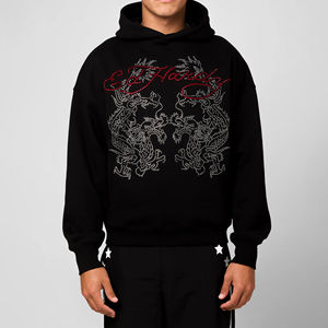 Sweat à capuche en strass personnalisé de haute qualité pour hommes, décontracté, grande taille, 100 % coton, saison hiver, col à capuche, OEM - Product Image 1