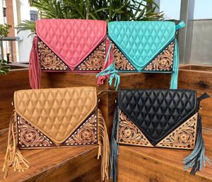 Gran oferta, sobre mecanizado a mano, bandolera con flecos, bolso occidental para mujer, Floral, cuero genuino, moda, bolsos de mano con entramado de diamantes - Product Image 4