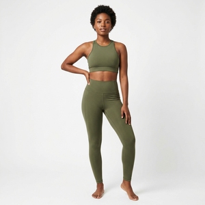 Women Olive <b>Green</b> High Waist Leggings Sports Bra Yoga <b>Set</b> <b>Gym</b> Fitness Workout Activewear <b>Set</b> - Product Image 3