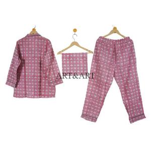Ensemble de pyjama en coton fait main indien pour femmes, pantalon et chemise de nuit, imprimé floral, cadeau pour demoiselles d'honneur - Product Image 4