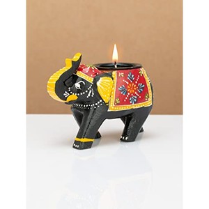 Porte-bougie en bois peint à la main en forme d'éléphant |   Artisanat en bois rustique en gros - Product Image 2