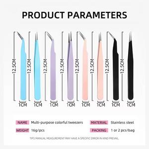 Juego de Pinzas para Pestañas de Acero Inoxidable de Precisión, 8 Piezas, Puntas Inclinadas y Puntiagudas de Colores para Aplicación de Extensiones de Pestañas - Product Image 4
