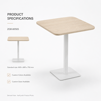 Table de réunion moderne à piétement carré, plateau en bois clair de 800 mm avec pieds en métal, base blanche pour les zones de réception et de discussion au bureau
