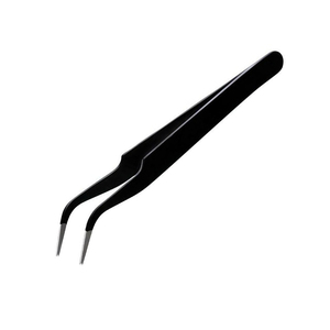 Eyelash Tweezers Black Color Coated Handle Metal Steel Pointed Tip Curved Volume <b>Extension</b> Eyelash Tweezers - Product Image 2