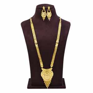 ชุดสร้อยคอพร้อมต่างหูทองเหลืองชุบทอง 14K 18K 24K ลายดอกไม้แบบไมโคร ดีไซน์แบบราชินี สำหรับงานแต่งงานแบบดั้งเดิม สร้อยคอยาวแฟชั่น - Product Image 2