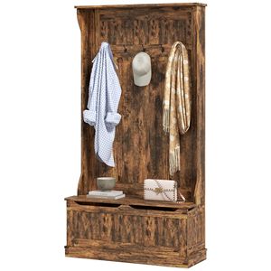 Panca da Ingresso Rustica Marrone 3-in-1 con Appendiabiti, Scarpiera e 5 Ganci per Corridoio - Product Image 1