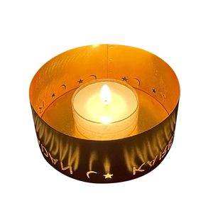 Portavelas de Metal Hecho a Mano con Recortes de Luna y Estrella, Linterna Decorativa Redonda para Velas Votivas, Decoración del Hogar y Meditación - Product Image 1