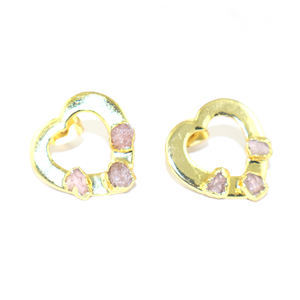Pendientes de Moda con Forma de Corazón de Cuarzo Rosa Natural, Chapados en Oro de 22K, para Mujeres y Niñas, Joyería al por Mayor - Product Image 5