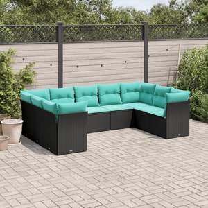 Set di divani da giardino in polyrattan nero da 9 pezzi con cuscini - Product Image 1