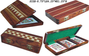 Lowellcraft Handmade Solid Wood Eco-Friendly Card Box Inlaid Checkerboard Design Green Felt Interior Polished Finish Rectangle - Product Image 4