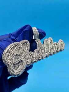 Joyería fina de hip hop, colgante personalizado con inicial en cursiva, plata sólida 925, moissanita VVS, colgante personalizado con incrustaciones de diamantes para regalo. - Product Image 6