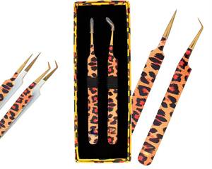 Juego de Pinzas para Pestañas Morje Surgical con Estampado de Leopardo, Herramientas de Precisión de Acero Inoxidable, Puntas Dentadas, Longitud de 10 mm, en Caja - Product Image 5