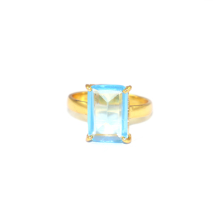 Antique Design Bt <b>Quartz</b> Gemstone <b>Ring</b> 22K Gold Plated Rectangle Shape Prong Setting Engagement Jewelry March Birthstone - Product Image 1
