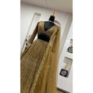 FB Designer Gold Wedding Apparel Dori & Sequence Work Lehenga Choli Taille M pour Demoiselles d'honneur et Invités - Product Image 6