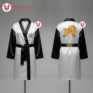 เสื้อคลุมผ้าซาตินทรงเข้ารูป ซิกมาแกมมาโร พร้อมตะเข็บตัดสี |   ชุดเดรสทรงเข้ารูปสำหรับผู้หญิง SGRho Sorority ดีไซน์หรูหรา ระบายอากาศได้ดี - Product Image 1