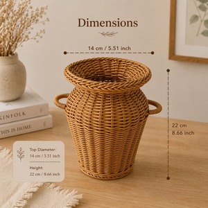 Jarrón de ratán con asas, estilo bohemio, maceta interior para flores secas y plantas verdes, macetero rústico tejido, decoración de escritorio - Product Image 4