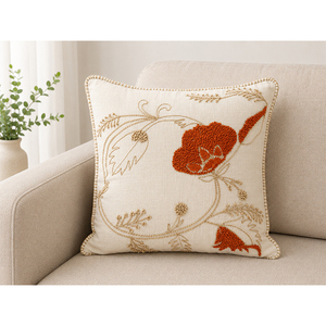 Luxury 100% Linen Embroidered <b>Cushion</b> <b>Cover</b> with Scalloped Edge | Premium Decorative Throw Pillow <b>Cover</b> - Product Image 1
