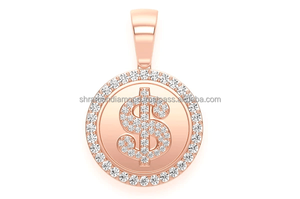 Venta al por mayor: Disco circular con símbolo de dólar, chapado en oro amarillo de 10K, con diamantes VVS cultivados en laboratorio, estilo Hip Hop, de alta calidad. - Product Image 4