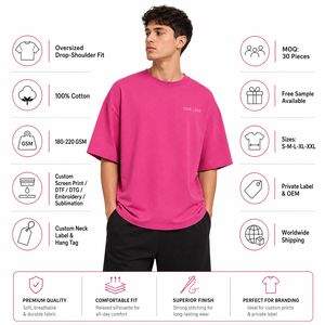 Camiseta de algodón de manga corta con cuello redondo, color rosa liso, estilo casual, de punto jersey, teñido liso, para hombre, talla grande - Product Image 3