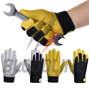 Gants de moto en cuir noir, longueur poignet, doublure en fausse fourrure, thermiques, style sportif pour l'hiver et les activités de plein air - Product Image 1
