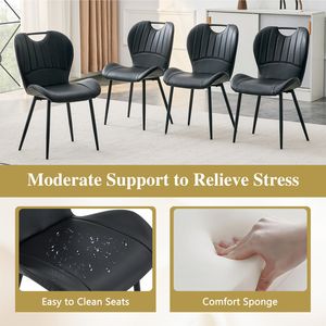 Set di 4 Sedie da Pranzo in PU Nero con Maniglia Integrata, Telaio in Metallo Nero e Piedini Regolabili per Sala da Pranzo - Product Image 5