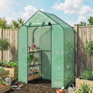 Serra Portatile da Esterno con 6 Ripiani e Copertura in PE Resistente ai Raggi UV, Stile Tradizionale Ecologico con Porta Avvolgibile Verde - Product Image 2