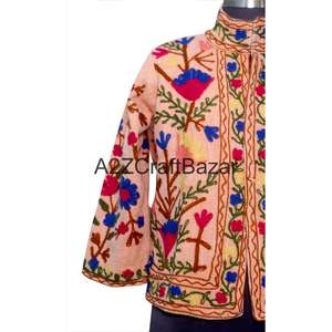 Blouson Bomber Vintage à Motif Floral Printemps/Été/Hiver 100% Coton Broderie Machine Design Dessiné à la Main Écologique Col en V - Product Image 2