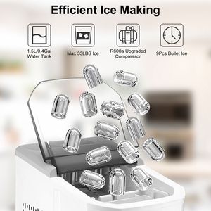 Macchina per il ghiaccio elettrica da 33 libbre/24 ore, con funzione autopulente, da banco, con cestello e paletta, Smart Barware - Product Image 2