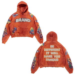 Sweat-shirt en coton tricoté pour homme, coupe oversize, avec poche avant et dos, style streetwear éco-responsable, couleur orange - Product Image 1