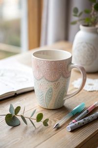 Taza de Café de Cerámica Hecha a Mano para el Mercado Estadounidense, con Diseño Personalizado, Apta para Microondas, Directo de Fábrica, de Gres, 380ml, con Tapa y Cuchara, Moderna - Product Image 1