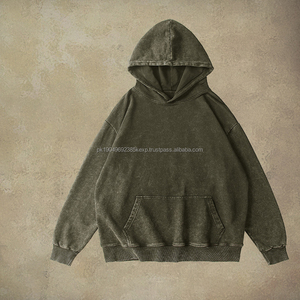 Sweat à capuche pour homme en coton lourd vieilli personnalisé surdimensionné délavé à l'acide Vintage Sun Faded Look brodé goutte épaule lourd - Product Image 2